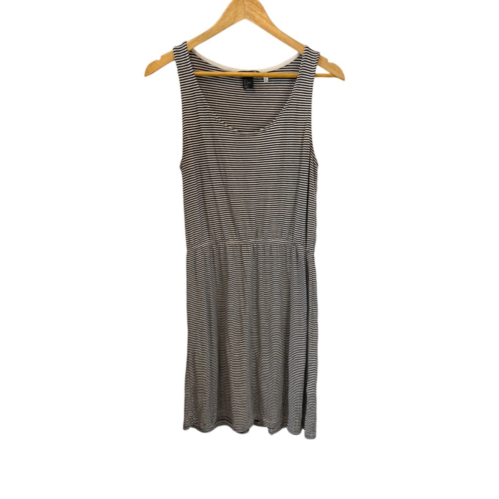 H&M Black & White Striped Casual Stretch Scoop Neck Summer Dress S